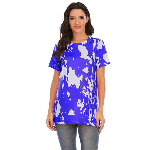 Maternity Printed Round Neck Short Sleeve T-Shirt (Color:Blue Size:XXL)