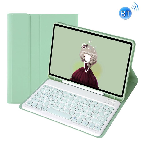 YT11B Detachable Candy Color Skin Feel Texture Round Keycap Bluetooth Keyboard Leather Case - iPad Pro 11 inch 2020 & 2018(Light Green)