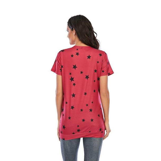 Printed Short-sleeved T-shirt Plus Size Maternity Wear (Color:Red Size:S)