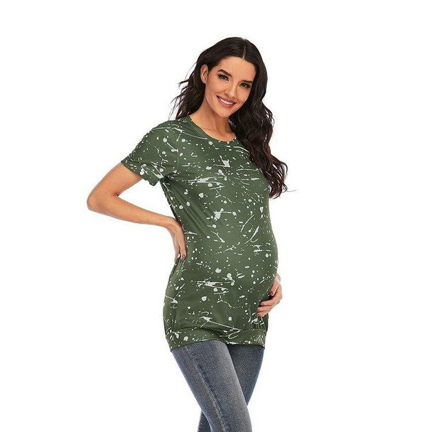 Tie-dye Short-sleeved T-shirt Plus Size Maternity Wear (Color:Army Green Size:L)