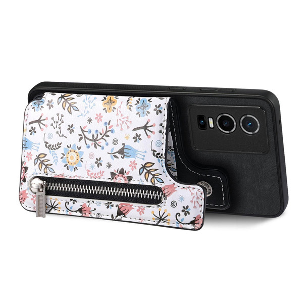 For vivo Y16 Retro Painted Zipper Wallet Back Phone Case(Black)