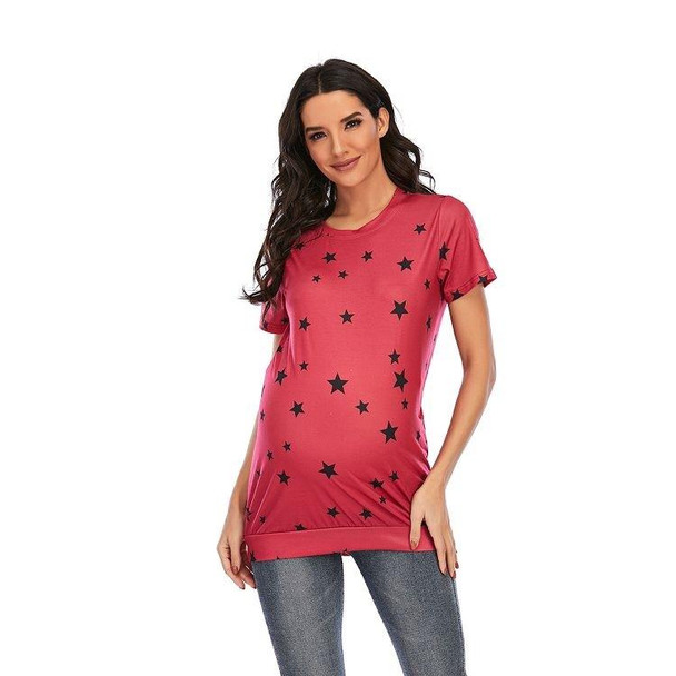 Printed Short-sleeved T-shirt Plus Size Maternity Wear (Color:Red Size:M)