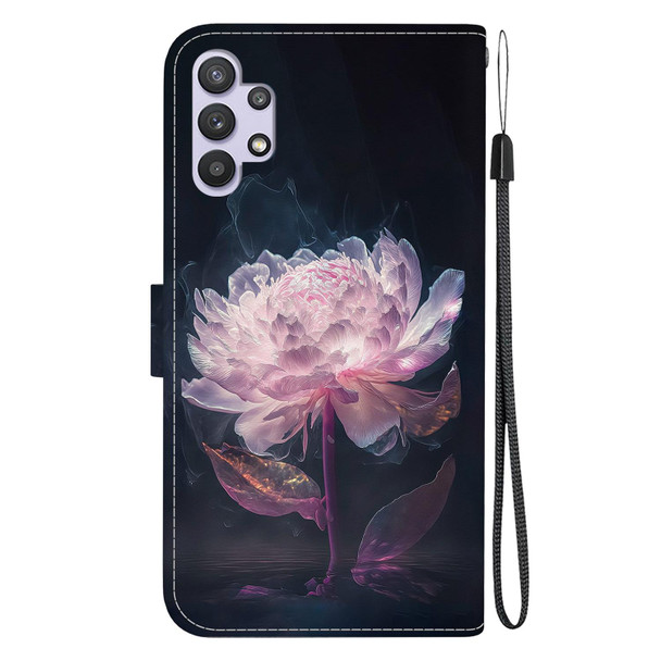 For Samsung Galaxy A32 4G Crystal Texture Colored Drawing Leatherette Phone Case(Purple Peony)