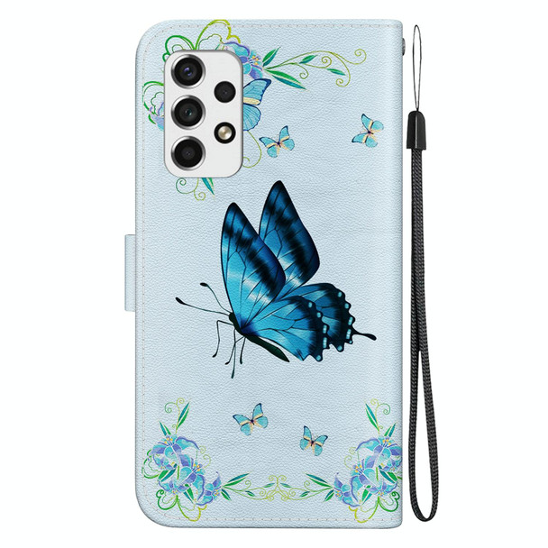 For Samsung Galaxy A53 5G Crystal Texture Colored Drawing Leatherette Phone Case(Blue Pansies)