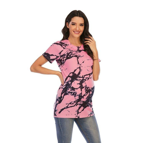 Maternity Wear With Printed Round Neck Short Sleeve T-shirt (Color:Red Size:XXL)