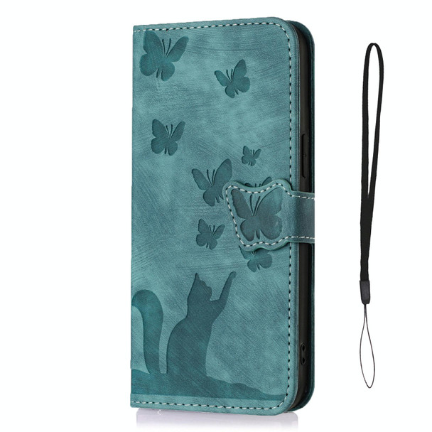 For Samsung Galaxy S23 5G Butterfly Cat Embossing Flip Leatherette Phone Case(Wathet)