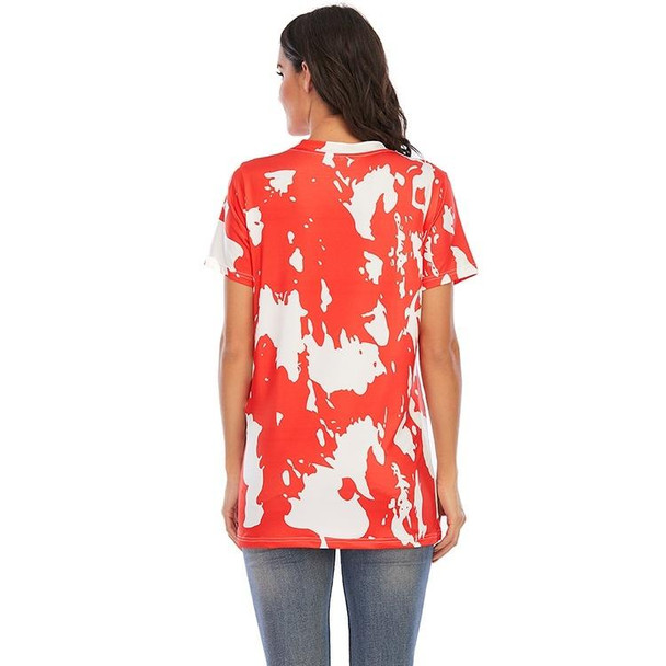 Maternity Printed Round Neck Short Sleeve T-Shirt (Color:Red Size:L)