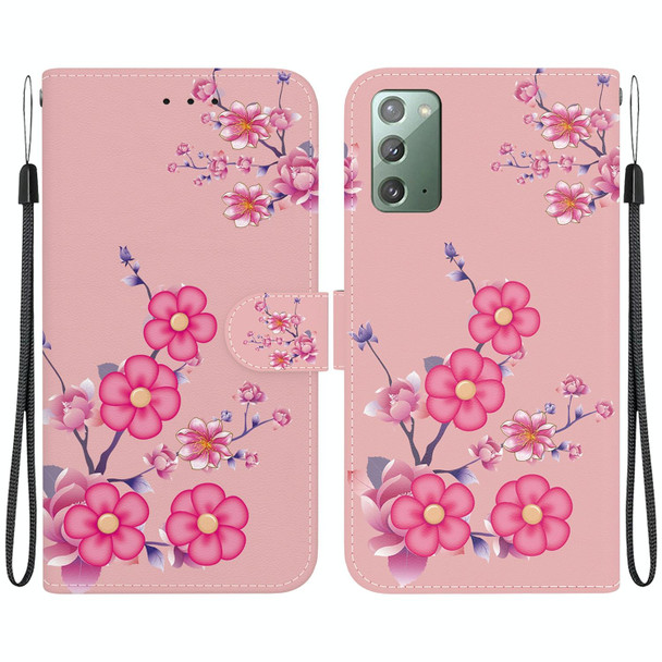 For Samsung Galaxy Note20 Crystal Texture Colored Drawing Leatherette Phone Case(Cherry Blossoms)