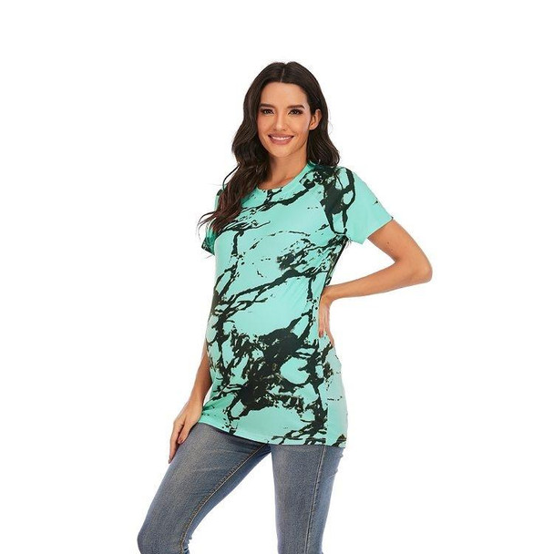 Maternity Wear With Printed Round Neck Short Sleeve T-shirt (Color:Green Size:M)