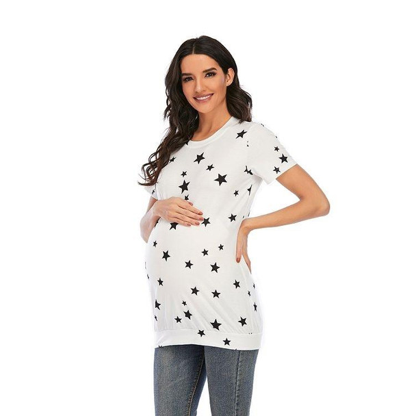 Printed Short-sleeved T-shirt Plus Size Maternity Wear (Color:White Size:XL)