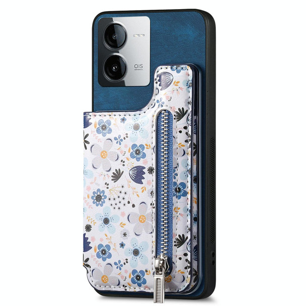For vivo iQOO Z8X Retro Painted Zipper Wallet Back Phone Case(Blue)