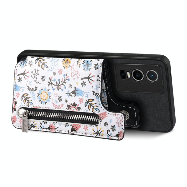 For vivo iQOO Z8X Retro Painted Zipper Wallet Back Phone Case(Black)