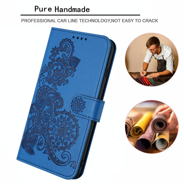 For OPPO Reno8 Datura Flower Embossed Flip Leatherette Phone Case(Blue)