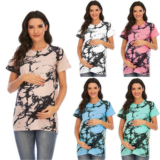 Maternity Wear With Printed Round Neck Short Sleeve T-shirt (Color:Green Size:XL)