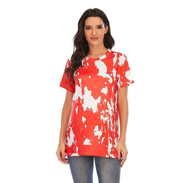 Maternity Printed Round Neck Short Sleeve T-Shirt (Color:Red Size:XXL)