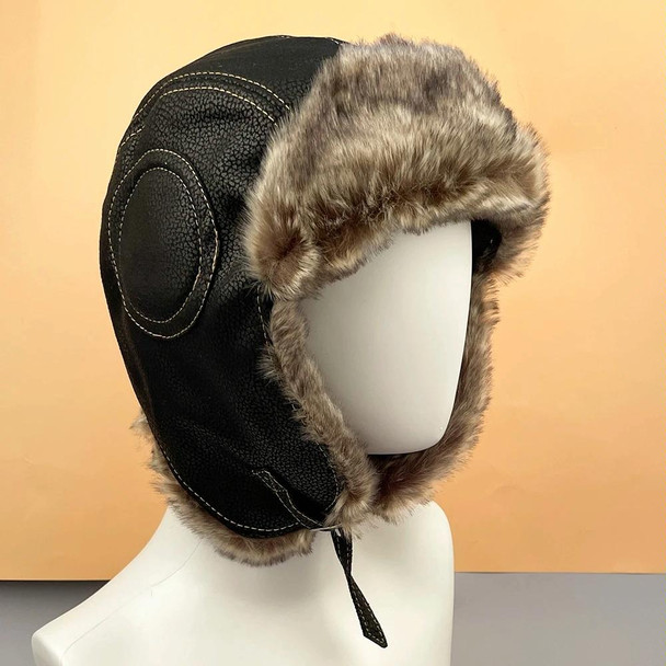 Autumn Winter Imitation Leatherette Outdoor Ride Hat Ear Protection Pilot Hat, Size: XL About 58-60cm(Coffee)