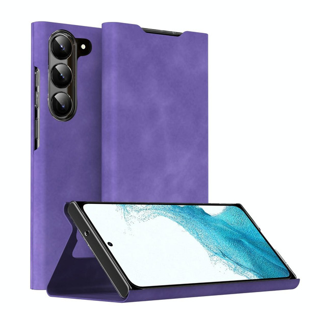 For Samsung Galaxy S22 5G Magnetic Napa Texture Leatherette Phone Case with Holder(Purple)