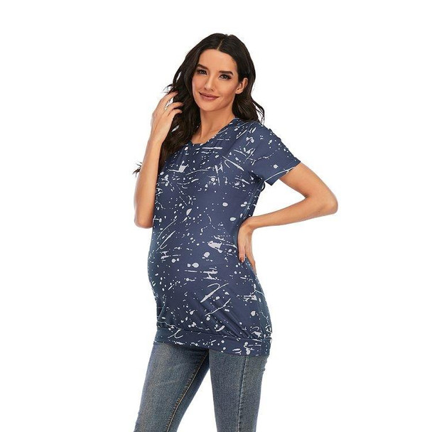 Tie-dye Short-sleeved T-shirt Plus Size Maternity Wear (Color:Blue Size:XL)