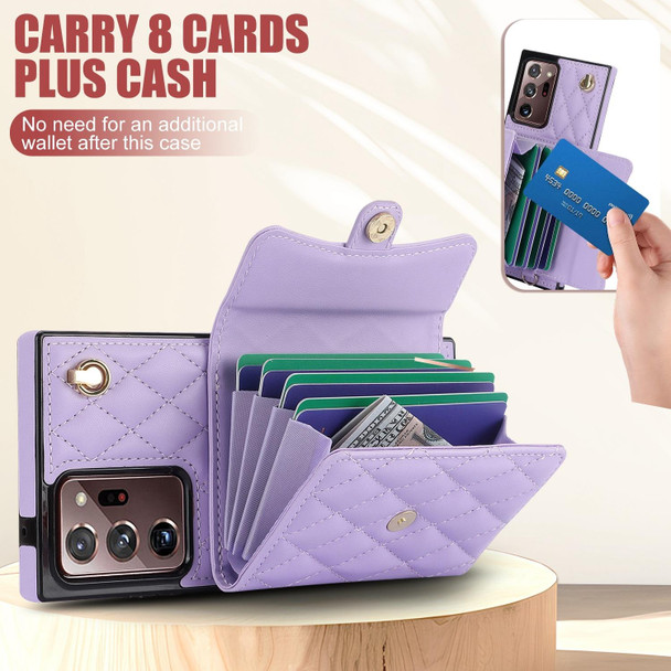 For Samsung Galaxy Note20 Ultra Crossbody Rhombic Horizontal Wallet Leatherette Phone Case(Purple)