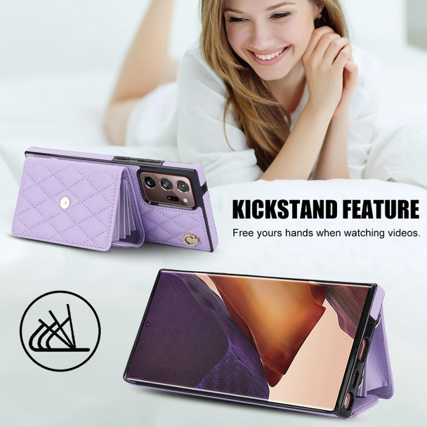 For Samsung Galaxy Note20 Ultra Crossbody Rhombic Horizontal Wallet Leatherette Phone Case(Purple)