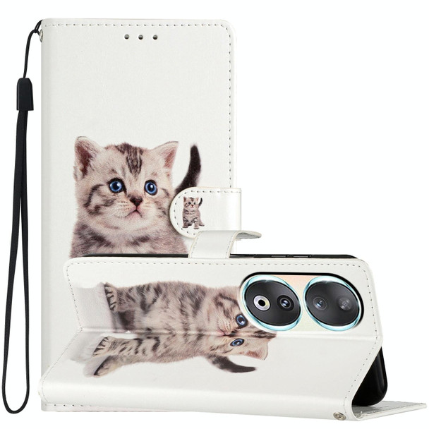 For Honor 90 Colored Drawing Leatherette Phone Case(Little Tabby Cat)