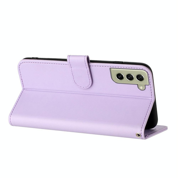 For Samsung Galaxy S22+ Datura Flower Embossed Flip Leatherette Phone Case(Purple)
