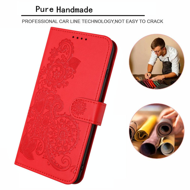 For Samsung Galaxy S22 Ultra Datura Flower Embossed Flip Leatherette Phone Case(Red)