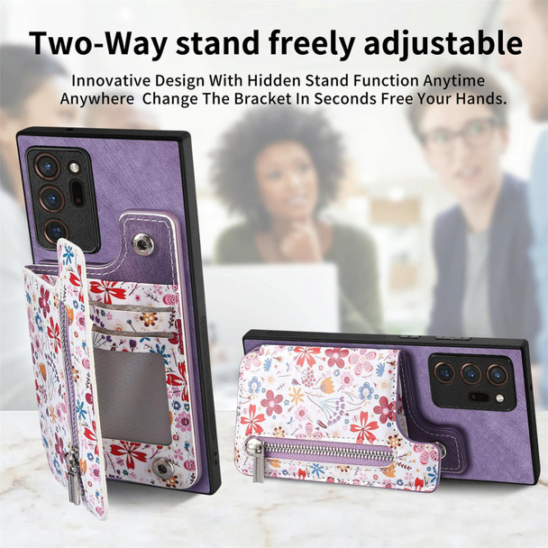 For Samsung Galaxy Note20 Ultra Retro Painted Zipper Wallet Back Phone Case(Purple)