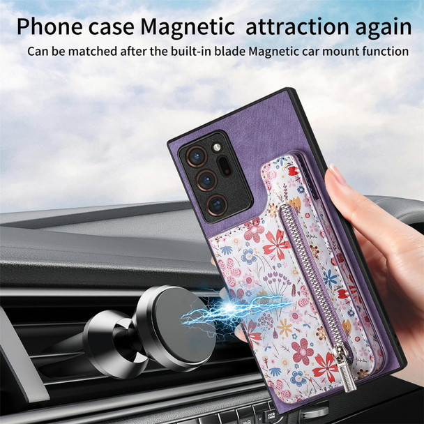 For Samsung Galaxy Note20 Ultra Retro Painted Zipper Wallet Back Phone Case(Purple)
