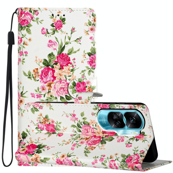 For Honor 90 Lite Colored Drawing Leatherette Phone Case(Peonies)