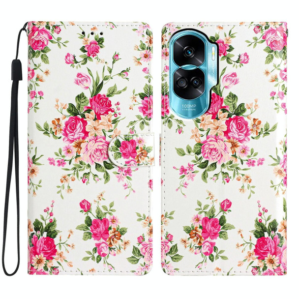 For Honor 90 Lite Colored Drawing Leatherette Phone Case(Peonies)