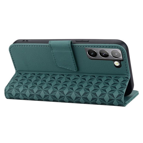 For Samsung Galaxy S21 5G Business Diamond Buckle Leatherette Phone Case with Lanyard(Green)