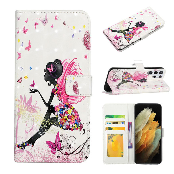 For Samsung Galaxy S22 Ultra 5G Oil Embossed 3D Drawing Leatherette Phone Case(Flower Fairy)