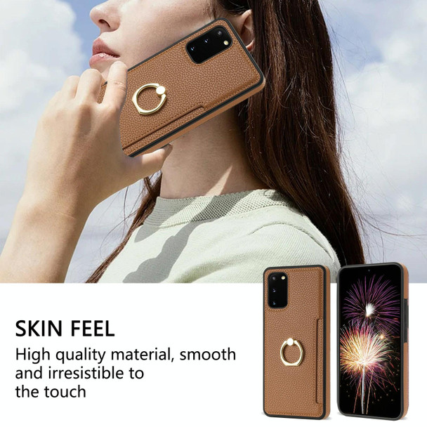 For Samsung Galaxy S20 FE Ring Card  Litchi Leatherette Back Phone Case(Brown)