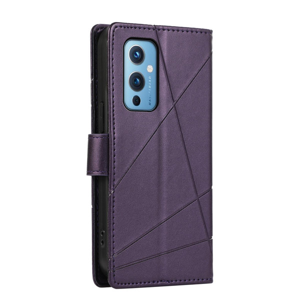For OnePlus 9 PU Genuine Leatherette Texture Embossed Line Phone Case(Purple)