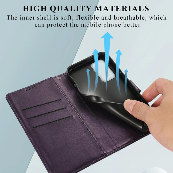 For OnePlus 9 PU Genuine Leatherette Texture Embossed Line Phone Case(Purple)