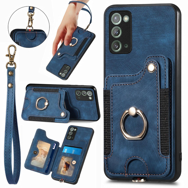 For Samsung Galaxy Note20 Retro Skin-feel Ring multi-card Wallet Phone Case(Blue)