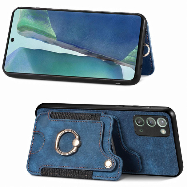 For Samsung Galaxy Note20 Retro Skin-feel Ring multi-card Wallet Phone Case(Blue)