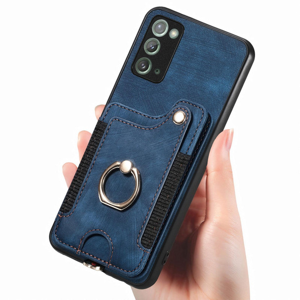 For Samsung Galaxy Note20 Retro Skin-feel Ring multi-card Wallet Phone Case(Blue)
