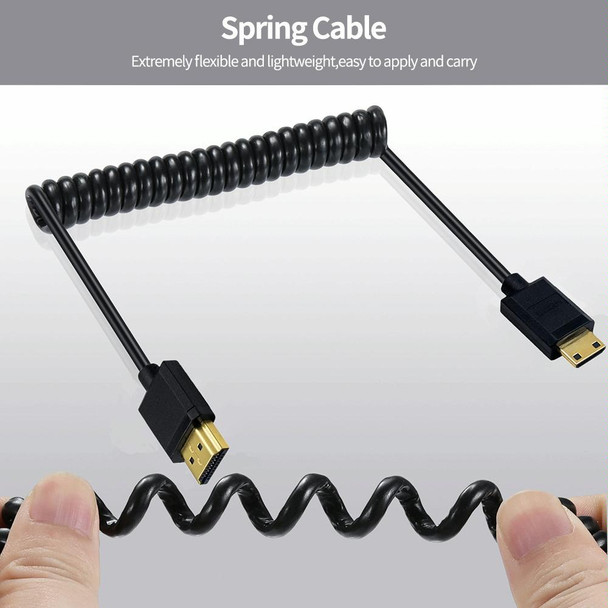 JUNSUNMAY 4K 60Hz Mini HDMI Male to HDMI 2.0V Male Spring Cable, Length:1.2m(Up)