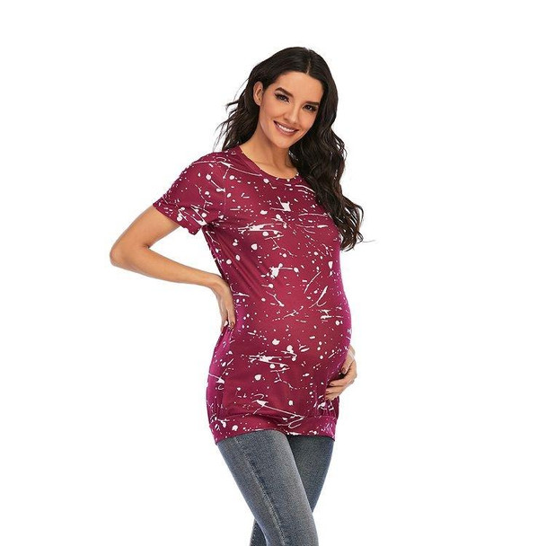 Tie-dye Short-sleeved T-shirt Plus Size Maternity Wear (Color:Wine Red Size:L)