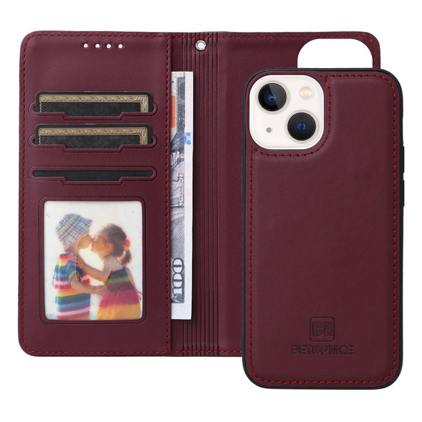 For iPhone 13 mini BETOPNICE BN-005 2 in 1 Detachable Imitate Genuine Leatherette Phone Case(Wine Red)