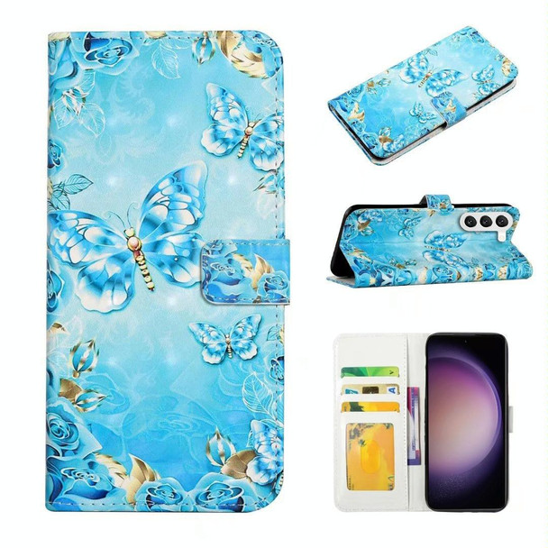 For Samsung Galaxy S23+ 5G Oil Embossed 3D Drawing Leatherette Phone Case(Blue Butterflies)