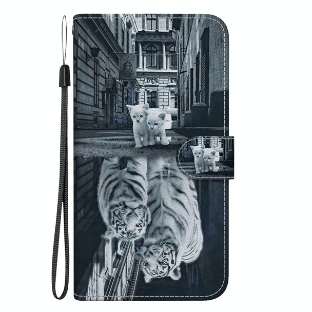 For Samsung Galaxy M13 4G Crystal Texture Colored Drawing Leatherette Phone Case(Cat Tiger Reflection)