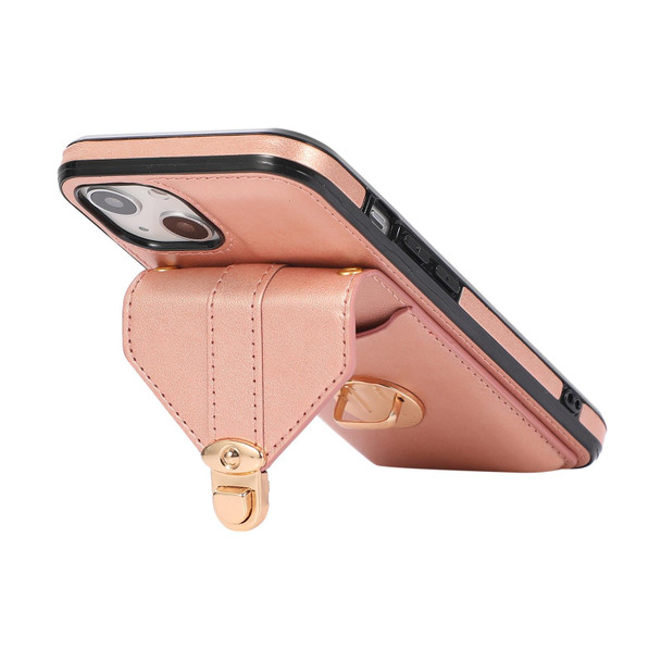 Fashion Buckle Protective Case with Holder & Card Slot & Wallet & Lanyard - iPhone 13 mini(Rose Gold)
