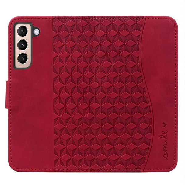 For Samsung Galaxy S21 5G Business Diamond Buckle Leatherette Phone Case with Lanyard(Wine Red)