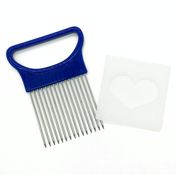 Stainless Steel Vegetable Onion Cutter Holder Meat Needle Kitchen Tools (Blue)