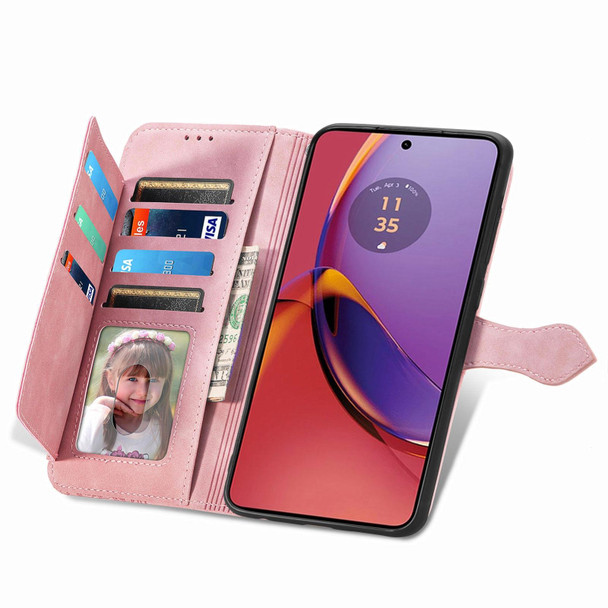 For Motorola Moto G84 Embossed Flower Zipper Leatherette Phone Case(Pink)
