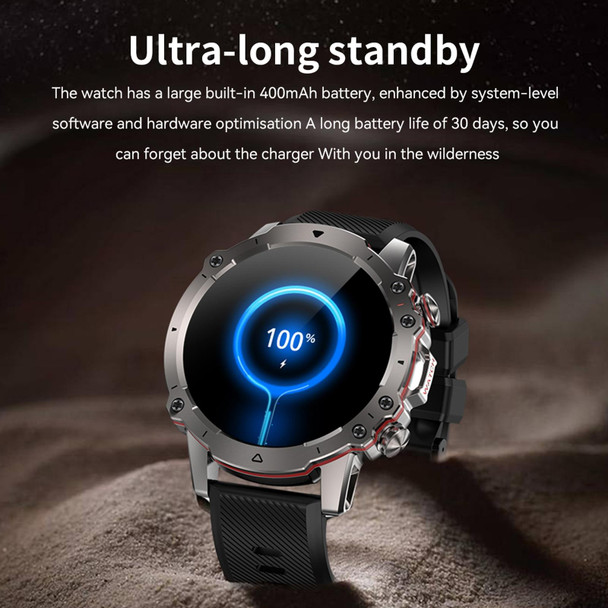 AK56 IP67 BT5.1 1.43inch Smart Watch Support Voice Call / Health Monitoring, Style:Silicone Strap(Black)