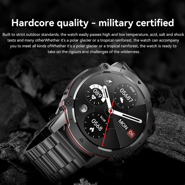 AK56 IP67 BT5.1 1.43inch Smart Watch Support Voice Call / Health Monitoring, Style:Pearl Steel Strap(Black)
